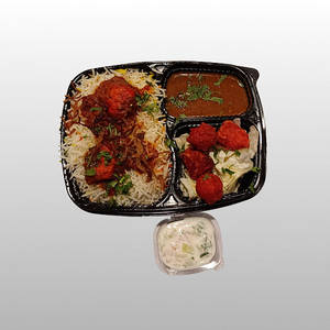 Chicken Tikka Biryani Chicken Popcorn (3pcs)+ Gravy + Raita