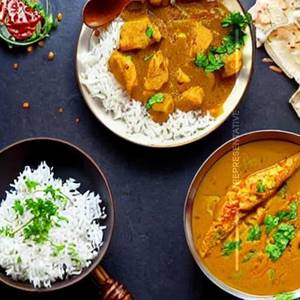 1 Fish Curry White Rice + Fish Tava Fry+ Butter Milk
