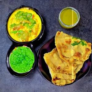 4 Roti Ghee+[half] Hari Sabji+aloo Bhujiya+hari Bhujiya+ Chokha+green Salad+chutney