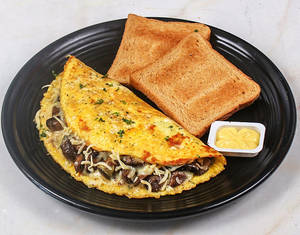 Loaded Cheesy Mushroom Omelette - With Toast & Butter