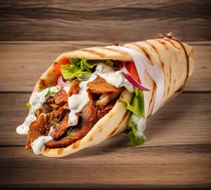 Malai boti shawarma filled with tahini pickle and cheese