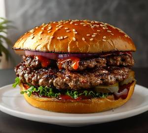 Spicy chicken chapli burger with tahini pickle and cheese