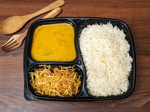 "basmati Rice+moong Dal+jhur Jhure Aloo Bhaja Tray