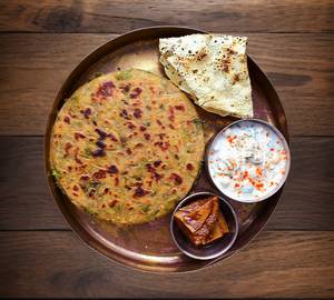 2 aloo Paratha with chole sabji and rice