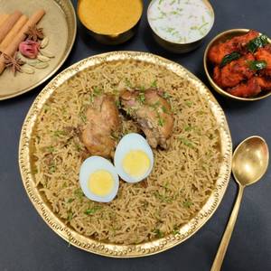 Andhra Chicken Biryani With Chicken Kebab