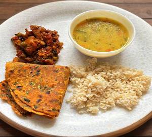 2 methi paratha with chole sabji and rice