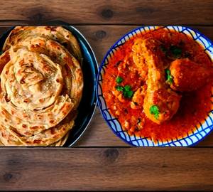 Chicken masala + laccha paratha + fish finger