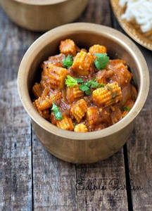 Baby Corn & Mushroom In Chilli Garlic Sauce - Gravy