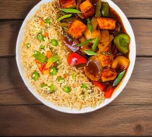 Veg. fried rice + chilli paneer