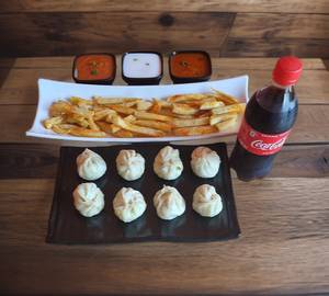 Veg Corn And Cheese Momos + French Fries + Drink