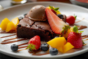 Brownie fruit with ice cream