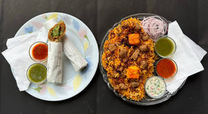 Veg Soya Dum Biryani + Kabab Roll