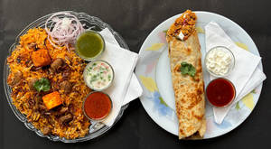 Veg Soya Dum Biryani + Paneer Roll