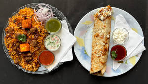 Veg Soya Dum Biryani + Paneer Roll With Cheese