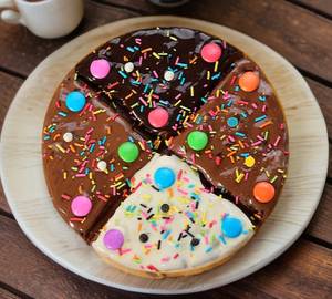 Quad chocolate waffle pizza