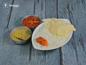 Plain Rice, Dal, Achar, Papad, with Mixed Sabji
