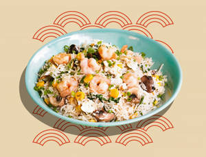 Corn Spinach Mushroom Fried Rice Prawns