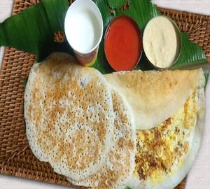 Ghee Sponge Dosa (2) + Double Egg Dosa + Milk