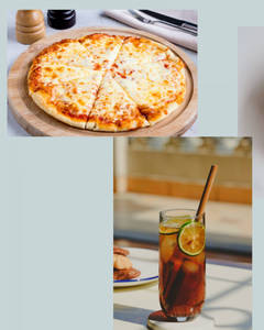 Pizza Margherita + Peach Iced Tea