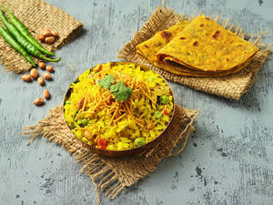 Poha And Sev With 2 Thepla