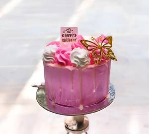 Pink Cake With Golden Butterfly |  250 Grams