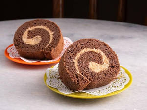 Chocolate Roll Cake With A Milk Chocolate Coffee Frosting