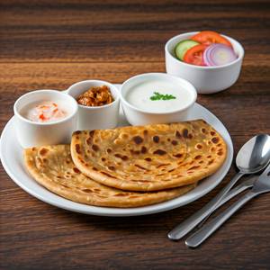 Aloo Paratha (02 Pcs) - with Curd, Pickle, Chutney & Salad.