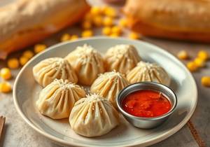 Corn and Cheese Steamed Momos (6 Pcs)
