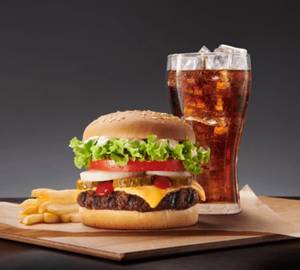 Burger with Fries and Beverage 