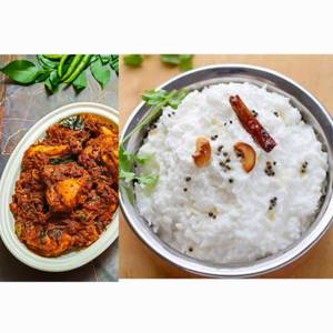 Curd rice with chicken chukka