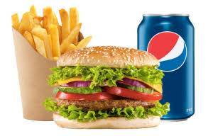 Combo cheese chicken burger Pepsi and French fries