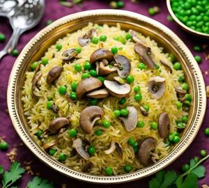 Mushroom Mattar (peas) Pulao
