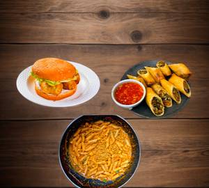 Maggi Pasta + Momos Burger + Spring Roll
