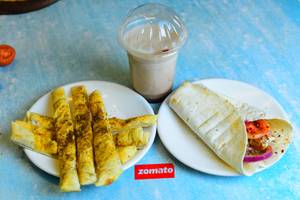 Veg Crispy Wrap With Garlic Bread And Cold Coffee