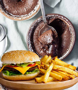 Burger+cake+fries