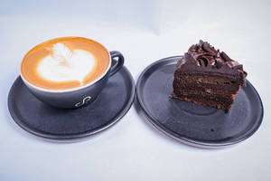 Belgian Chocolate Cake Slice & Cappuccino
