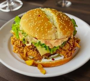 Chicken burger with french fries