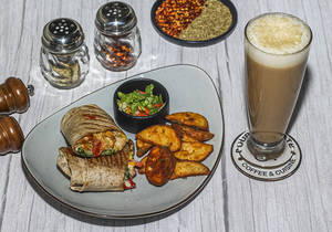 Chicken Caesar Wrap & Classic Cold Coffee