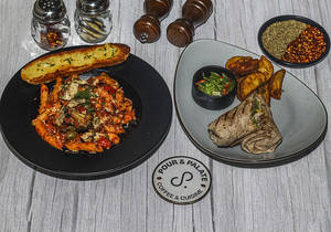 Hot & Spicy Penne Arrabbiata & Greek Chicken Wrap