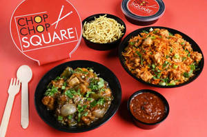 Chicken Chilli With Chicken Schezwan Fried Rice & Dry Noodles