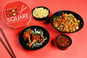 Chicken Lollipop (2 Pcs) With Chicken Schezwan Noodles & Dry Noodles