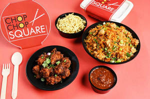 Chicken Manchurian With Chicken Schezwan Fried Rice & Dry Noodles