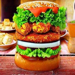 Spicy Paneer Chicken Tower Burger