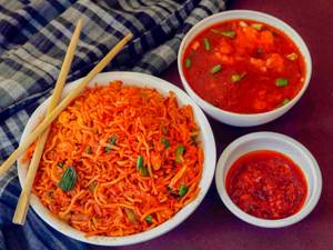 Veg Triple Schezwan Rice With Gravy  