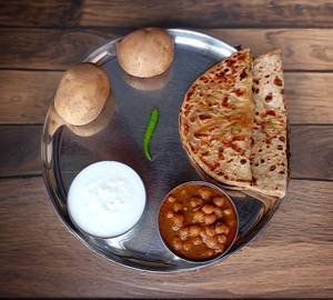 2 Aloo Paratha With Chole Sabji And Curd