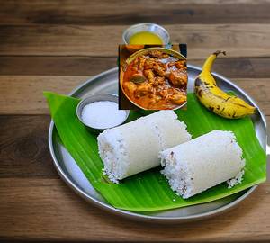 Rice puttu + chicken curry