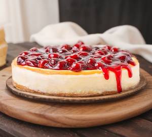 Red cherry baked cheesecake    