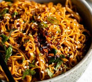 Hot and Spicy Korean noodles with cheese melt