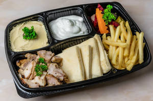 Chicken Shawarma Meal - Chicken+Pita Bread+Pickle+Garlic Toum+Fries