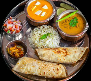 Bangali Paneer Thali (rice+ Dal+ Matar Paneer +chatni +papad)
